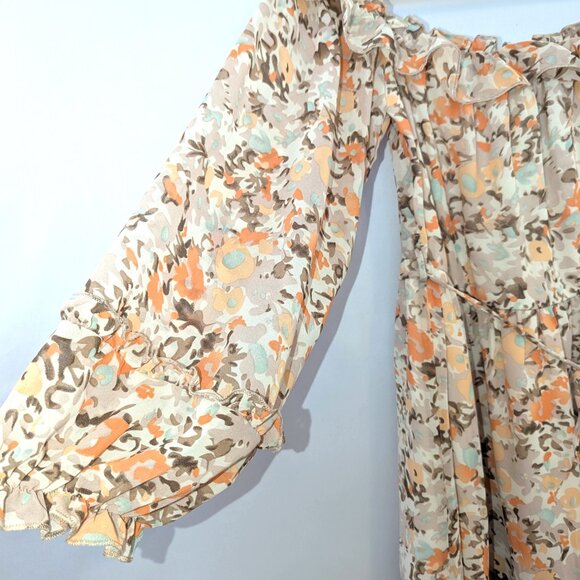 NWT Petal & Pup | Off The Shoulder Beige Floral Boho Mini Dress | Size 6 - Picture 7 of 13